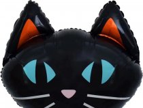 Шар (26''/66 см) Фигура, Голова, Кошка с голубыми глазами, Черный, 1 шт.