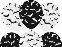Шар (12''/30 см) Летучие мыши, Ночь Хэллоуина, Черный (299)/Прозрачный (600), кристалл, 5 ст, 25 шт.